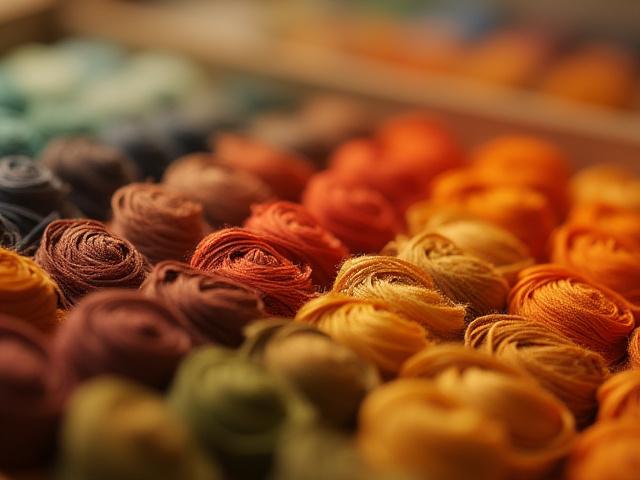 Close-up view of an extensive, colorful array of silk threads meticulously organized by hue on a shelf in Gerald's studio.