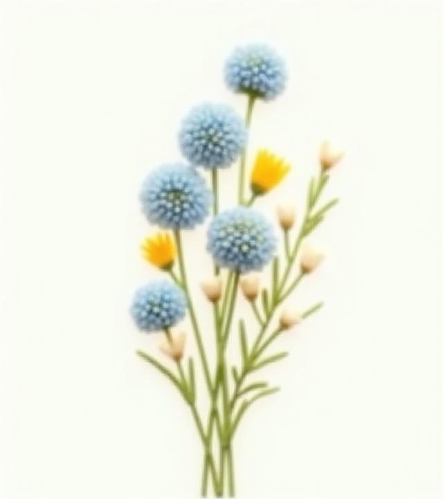 Small bouquet of hand-embroidered wildflowers with subtle shading