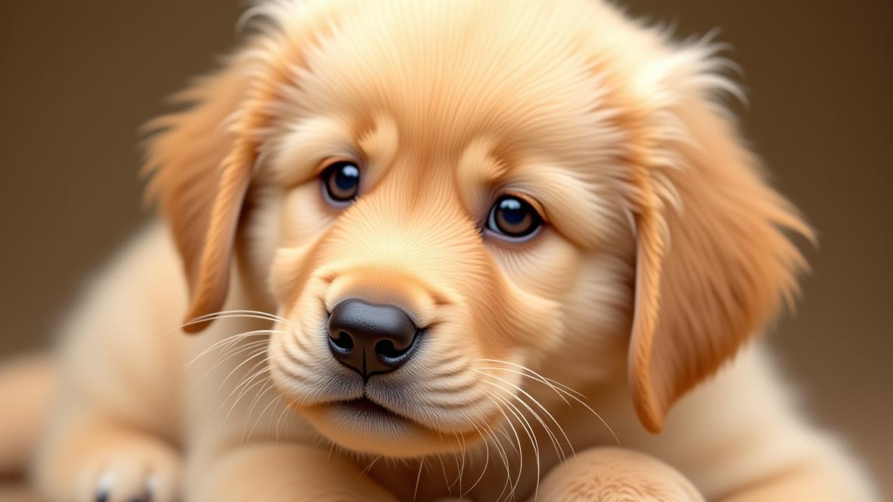 Hand-embroidered portrait of the same golden retriever puppy, captured with realistic silk threads and intricate detail.